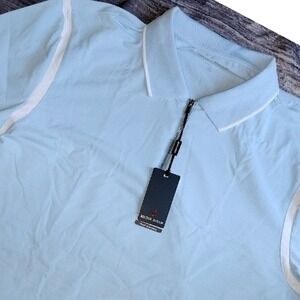 Michel Rouen Performance Polo Shirt Mens XL Short Sleeve Activewear Zip Blue